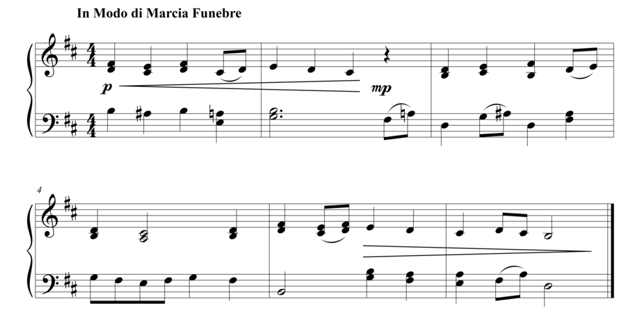Grade 3 piano sight reading exercise, "In Modo di Marcia Funebre" by Steven K. on SightReadingMastery