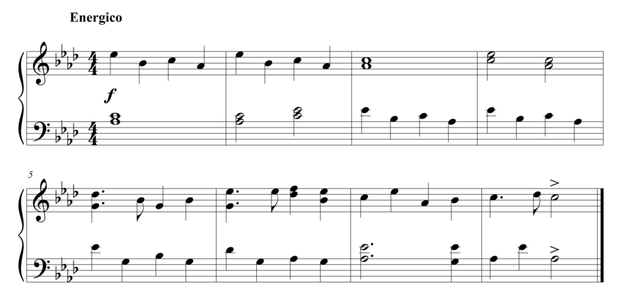Grade 3 piano sight reading exercise, "Energico in Ab Major" by Steven K. on SightReadingMastery