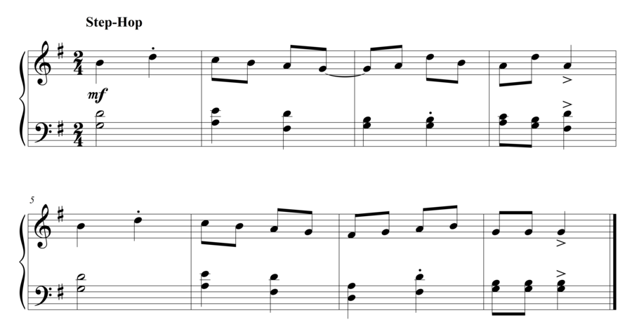 Grade 3 piano sight reading exercise, "Step-Hop in G Major" by Steven K. on SightReadingMastery