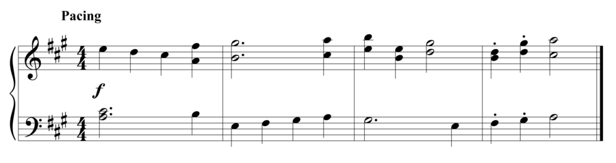 Grade 3 piano sight reading exercise, "Pacing in A Major" by Steven K. on SightReadingMastery