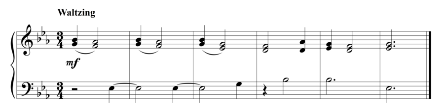 Grade 3 piano sight reading exercise, "Waltzing in Eb Major" by Steven K. on SightReadingMastery