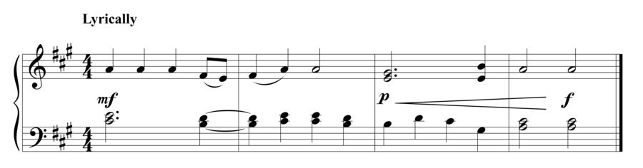 Grade 3 piano sight reading exercise, "Lyrically in A Major" by Steven K. on SightReadingMastery