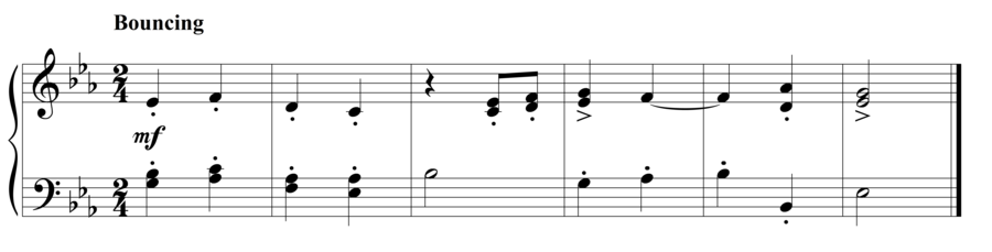 Grade 3 piano sight reading exercise, "Bouncing in Eb Major" by Steven K. on SightReadingMastery