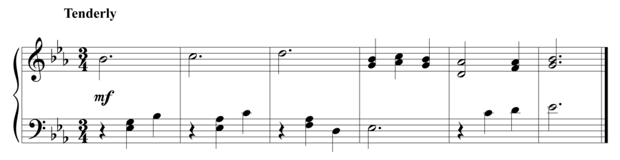 Grade 3 piano sight reading exercise, "Tenderly in Eb Major" by Steven K. on SightReadingMastery