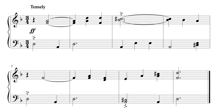Grade 3 piano sight reading exercise, "Tensely in F Minor" by Steven K. on SightReadingMastery