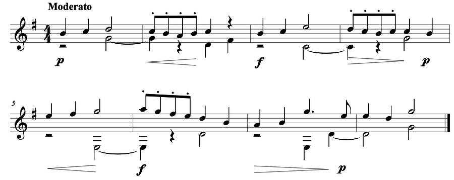 Grade 4 guitar sight reading exercise, "Brief Interlude" by Mark B. on SightReadingMastery