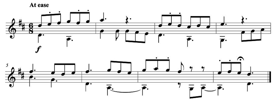 Grade 4 guitar sight reading exercise, "In a Moderate Manner" by Mark B. on SightReadingMastery