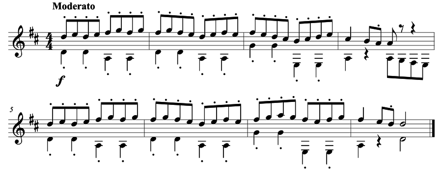 Grade 4 guitar sight reading exercise, "John Playing" by Mark B. on SightReadingMastery