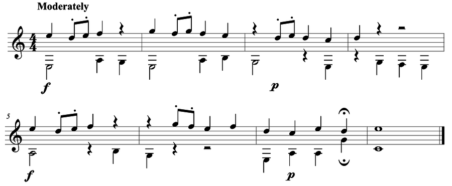 Grade 4 guitar sight reading exercise, "Postlude" by Mark B. on SightReadingMastery