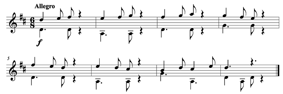 Grade 4 guitar sight reading exercise, "Ascend, Descend" by Mark B. on SightReadingMastery