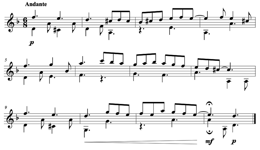 Grade 5 guitar sight reading exercise, "Passing Through" by Mark B. on SightReadingMastery