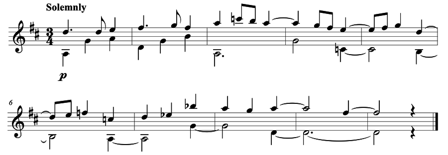 Grade 5 guitar sight reading exercise, "A Silent Moment" by Mark B. on SightReadingMastery