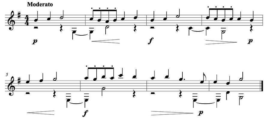 Grade 5 guitar sight reading exercise, "Brief Interlude" by Mark B. on SightReadingMastery