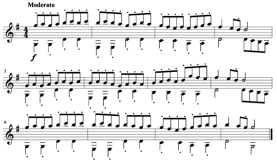 Grade 5 guitar sight reading exercise, "John Playing" by Mark B. on SightReadingMastery