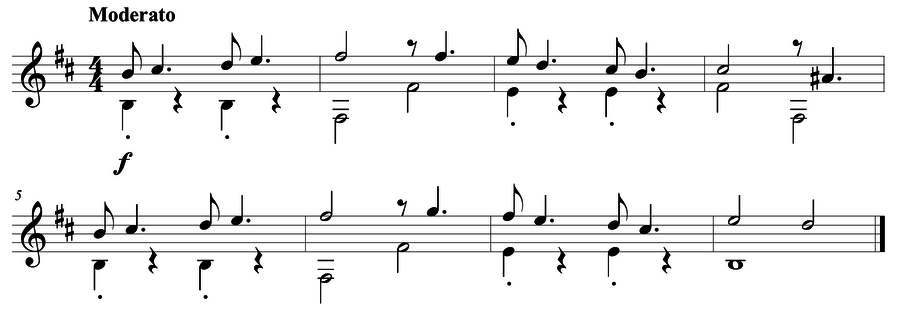 Grade 5 guitar sight reading exercise, "It's Easy!" by Mark B. on SightReadingMastery