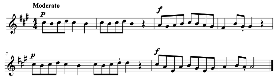 Grade 4 voice sight reading exercise, "Subito Forte" by Mark B. on SightReadingMastery