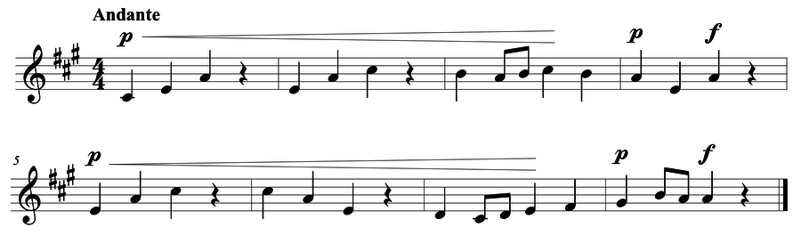 Grade 4 voice sight reading exercise, "Andante with a Crescendo" by Mark B. on SightReadingMastery