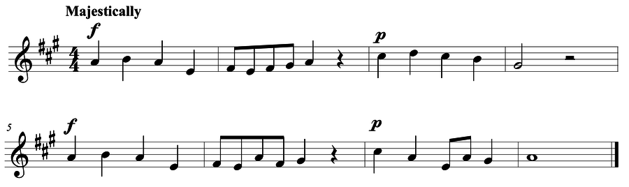 Grade 4 voice sight reading exercise, "Majestic Forte and Piano" by Mark B. on SightReadingMastery