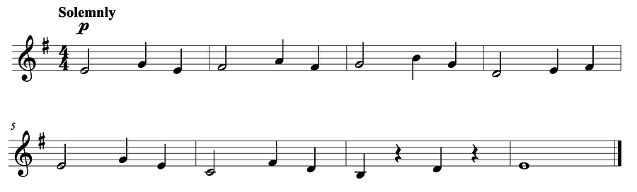 Grade 4 voice sight reading exercise, "A Solemn Passage" by Mark B. on SightReadingMastery