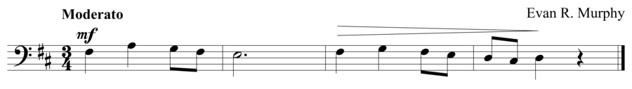 Grade 2 sight singing exercise, "Moderato in D Major" by Evan M. on SightReadingMastery