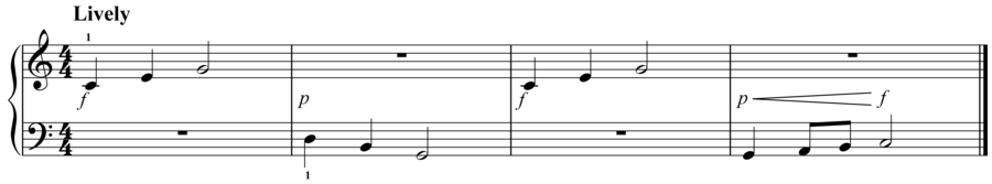 Grade 1 piano sight reading exercise, "Lively in C Major" by Evan M. on SightReadingMastery
