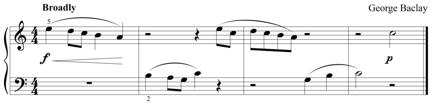 Grade 1 piano sight reading exercise, "Broadly in C Major" by George B. on SightReadingMastery