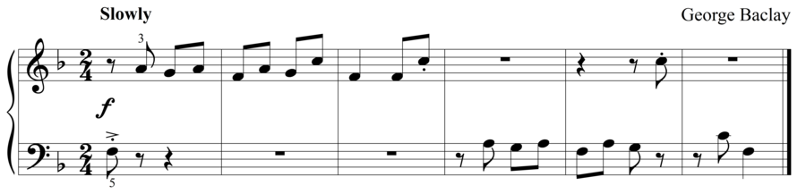Grade 1 piano sight reading exercise, "Rhythmic Challenge" by George B. on SightReadingMastery