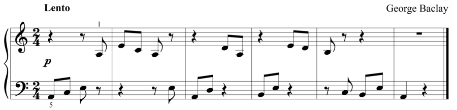 Grade 1 piano sight reading exercise, "Little Arpeggios" by George B. on SightReadingMastery