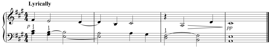 Grade 3 piano sight reading exercise, "Lyrically in A Major" by Evan M. on SightReadingMastery