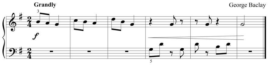 Grade 1 piano sight reading exercise, "Grandioso" by George B. on SightReadingMastery