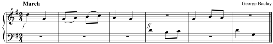 Grade 1 piano sight reading exercise, "March in G Major" by George B. on SightReadingMastery