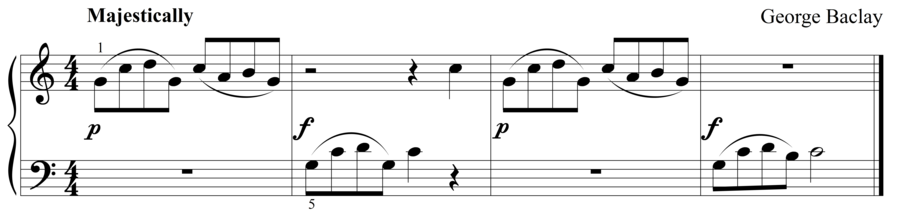 Grade 1 piano sight reading exercise, "Heads Up" by George B. on SightReadingMastery