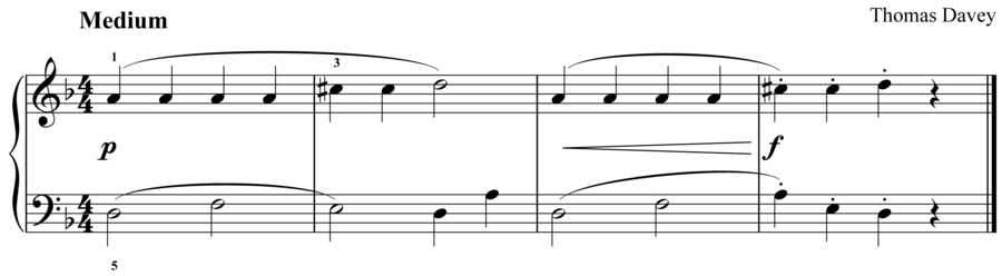 Grade 2 piano sight reading exercise, "Medium in D minor" by Thomas D. on SightReadingMastery