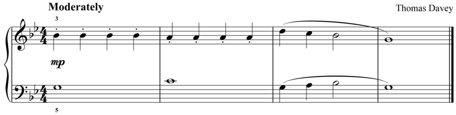 Grade 2 piano sight reading exercise, "Moderately in G minor" by Thomas D. on SightReadingMastery