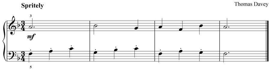 Grade 2 piano sight reading exercise, "Spritely in F Major" by Thomas D. on SightReadingMastery