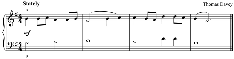 Grade 2 piano sight reading exercise, "Stately in G Major" by Thomas D. on SightReadingMastery