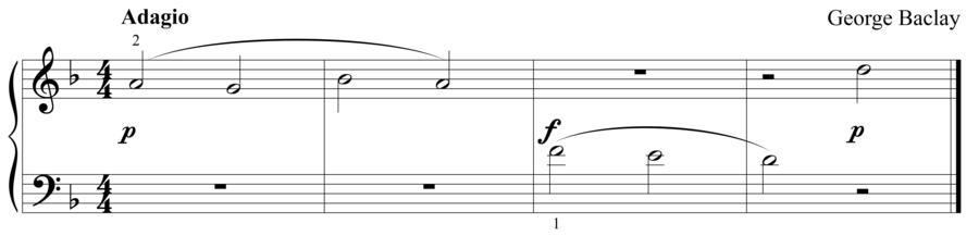 Grade 1 piano sight reading exercise, "Adagio in D Minor" by George B. on SightReadingMastery