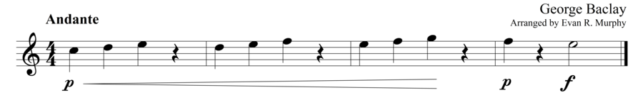 Grade 1 guitar sight reading exercise, "Andante with a Crescendo" by George B. on SightReadingMastery