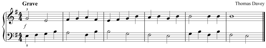 Grade 2 piano sight reading exercise, "Grave in E Minor" by Thomas D. on SightReadingMastery