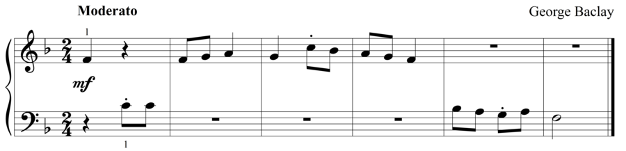 Grade 1 piano sight reading exercise, "Heroically" by George B. on SightReadingMastery