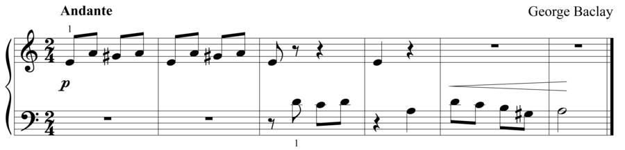 Grade 1 piano sight reading exercise, "Andante in A Minor" by George B. on SightReadingMastery