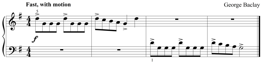 Grade 1 piano sight reading exercise, "Allegro Con Moto" by George B. on SightReadingMastery