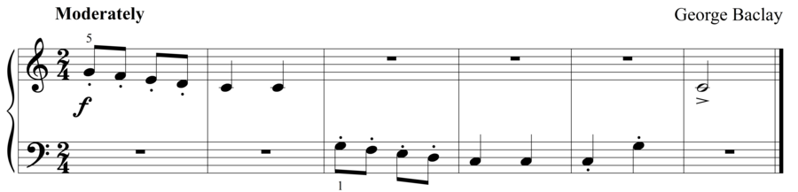 Grade 1 piano sight reading exercise, "Marcia Moderato" by George B. on SightReadingMastery