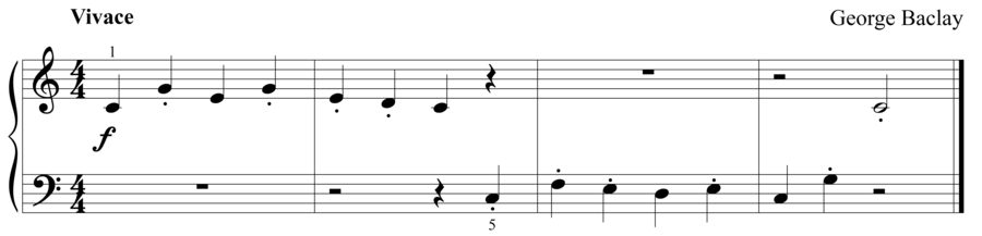 Grade 1 piano sight reading exercise, "Saltando" by George B. on SightReadingMastery