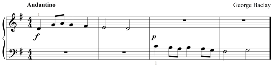 Grade 1 piano sight reading exercise, "Andantino in G Major" by George B. on SightReadingMastery