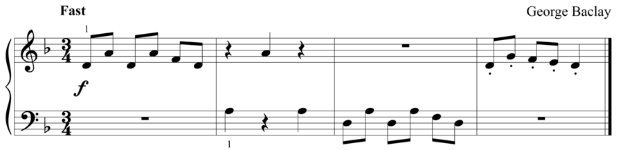 Grade 1 piano sight reading exercise, "Saltando in D Minor" by George B. on SightReadingMastery