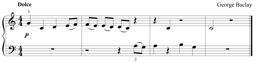 Grade 1 piano sight reading exercise, "Sweet Lullaby" by George B. on SightReadingMastery