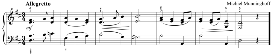 Grade 3 piano sight reading exercise, "Allegretto in D Major" by Michiel M. on SightReadingMastery