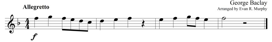 Grade 1 guitar sight reading exercise, "Allegretto in F Major" by George B. on SightReadingMastery