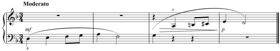 Grade 1 piano sight reading exercise, "Moderato in D Minor" by Evan M. on SightReadingMastery